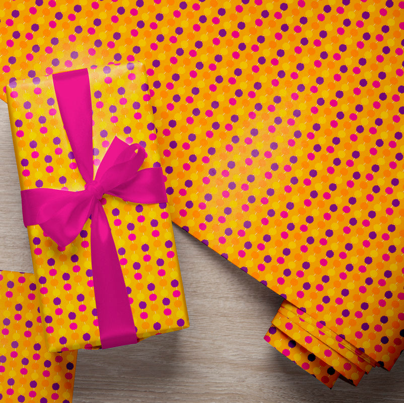 PaperPep Yellow Traditional Festive Print Gift Wrapping Paper 19"X29" Pack of 10 Sheets