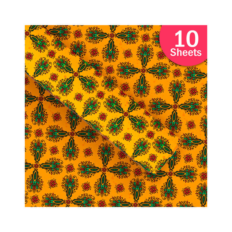 PaperPep Yellow Traditional Festive Mandala Print Gift Wrapping Paper 19"X29" Pack of 10 Sheet
