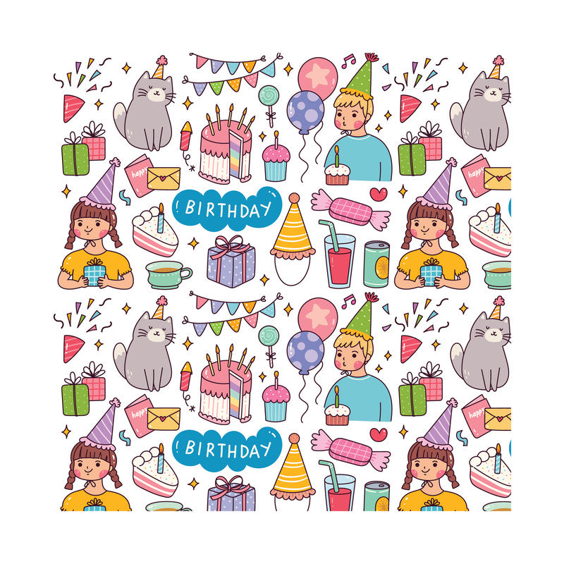 PaperPep White Birthday Doodle Print Gift Wrapping Paper 19"X29" Pack of 10 Sheets