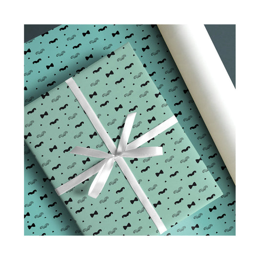 PaperPep Green Moustache Print Gift Wrapping Paper 19"X29" Pack of 10 Sheets