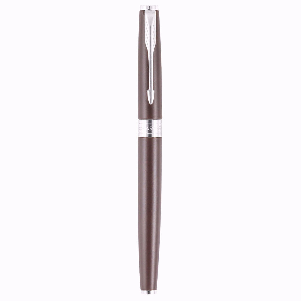 Parker Premium Aster Matte Brown Chrome Trim Roller Ball Pen, Blue Ink, Pack Of 1