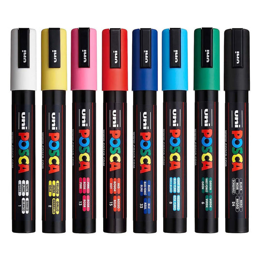 uni-ball Posca 5M 1.8-2.5mm Bullet Shaped Markers, Multicolor Ink, Pack of 8