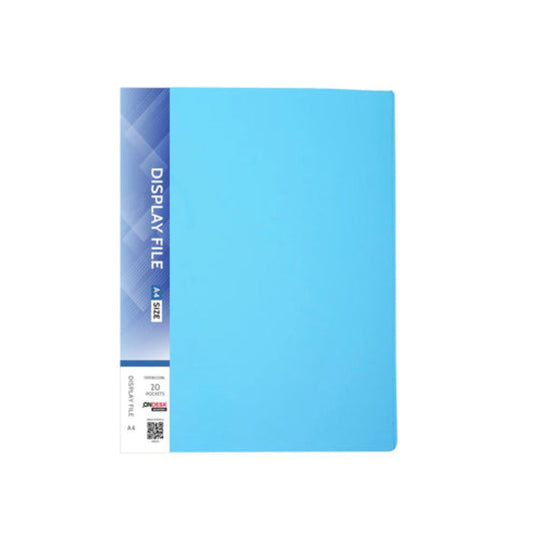 Ondesk Essentials A4 Display Book File with 20 Pockets (40 Sheets Capacity), Blue, Pack of 1