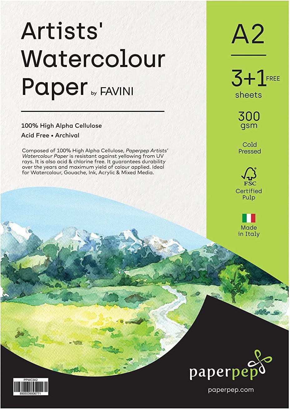 PaperPep Artists' Watercolour Paper 300GSM Cold Pressed A2 Pack of 3