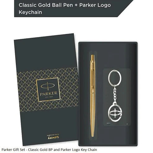 Parker Functional Classic Gold Ball Pen & Key Chain Gift Set, Blue Ink, Pack Of 1