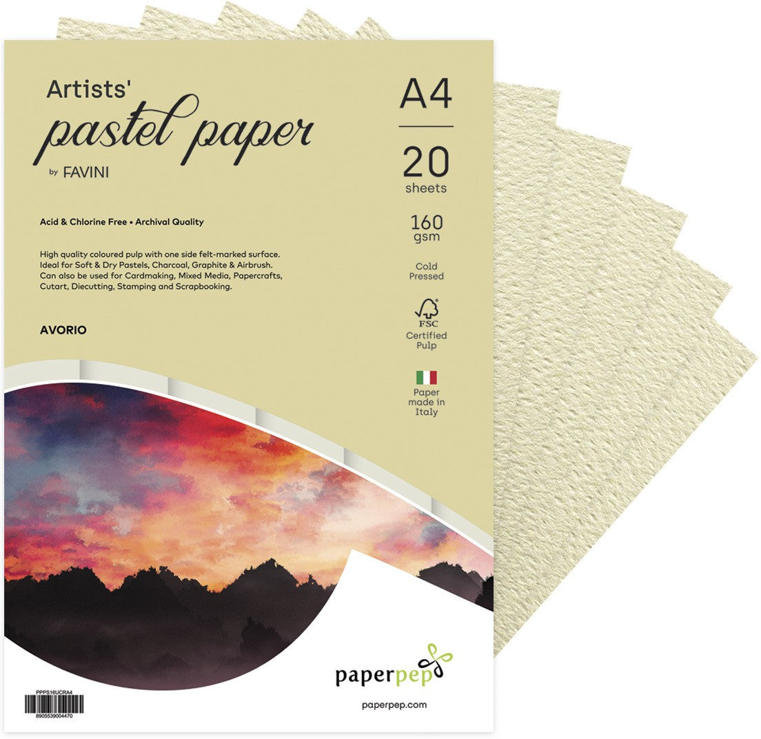 PaperPep Artists' Pastel Papers 160GSM A4 Avorio (Cream) Unicolor Pack of 20 Sheets