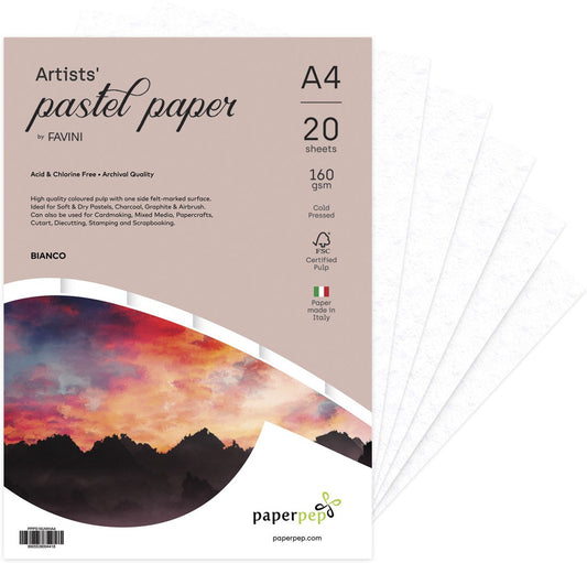 PaperPep Artists' Pastel Papers 160GSM A4 Bianco (White) Unicolor Pack of 20 Sheets