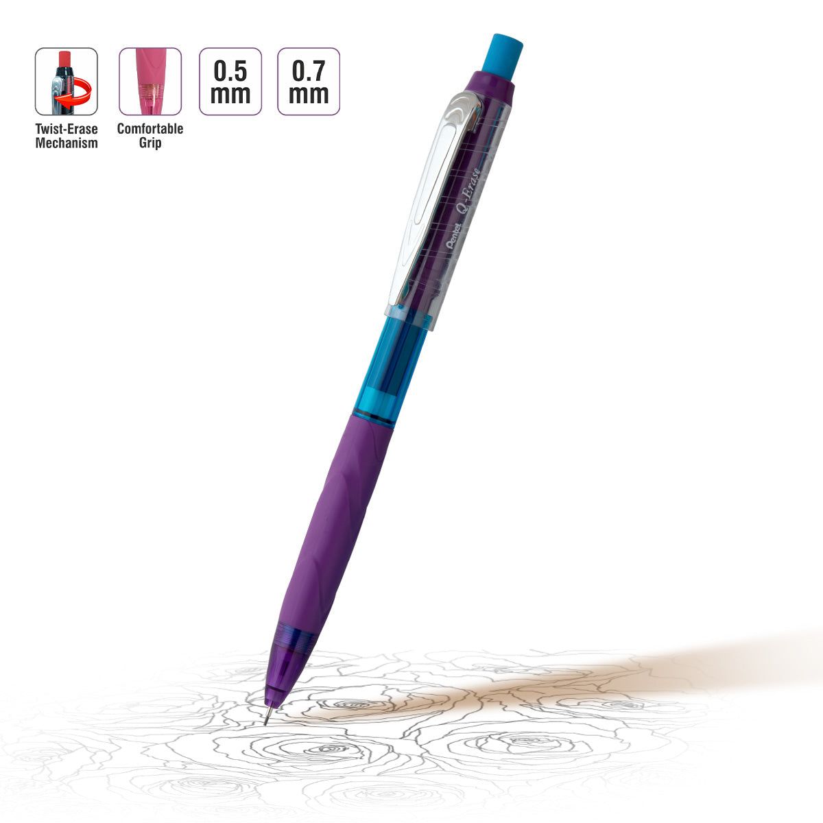 Pentel QE427 Q-Erase 0.7mm Mechanical Pencil - Violet Body