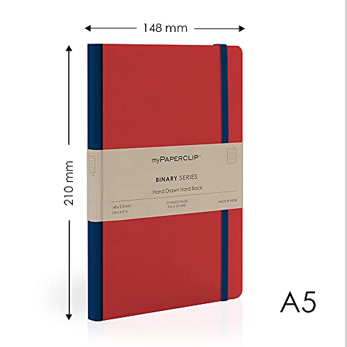 Mypaperclip Binary Series Notebook, Section Thread Bound, Hand Drawn Hard Cover, A5 (148 X 210 Mm, 5.83 X 8.27 In.), Ruled, Bsh192A5-R Red