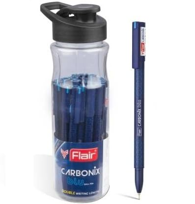 FLAIR Carbonix Blu Ball Pen Sipper Pack - 0.7 mm Tip Size - Low-Viscosity Ink With Double Writing Length - Smudge Free Writing, Attractive Body Graphics - Blue Ink, Set Of 25 Ball Pens