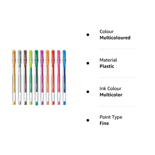 uni-ball Signo UM-1000.7mm Gel Pen | Extremely Quick Drying Ink | Transparent Sleek Body | Smooth Long Lasting Smudge Free Ink | School and Office stationery | 10 Shades, Pack of 10