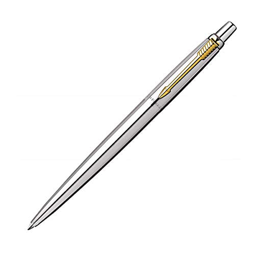 Parker Jotter Stainless Steel Gold Trim Ball Pen  - Blue Ink, Pack of 1