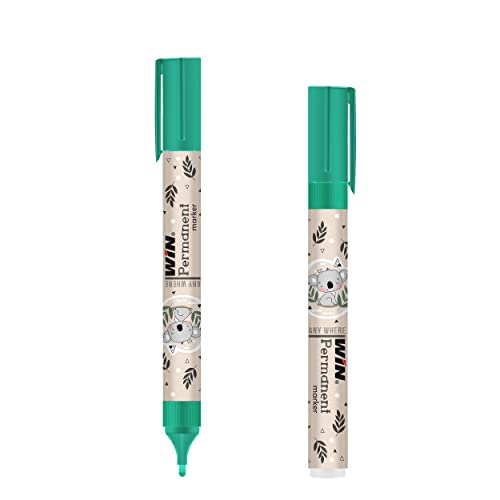 Win Permanent Marker 20 Green|Bullet Tip|Smudge Free|School & Office (Set of 20, Green)
