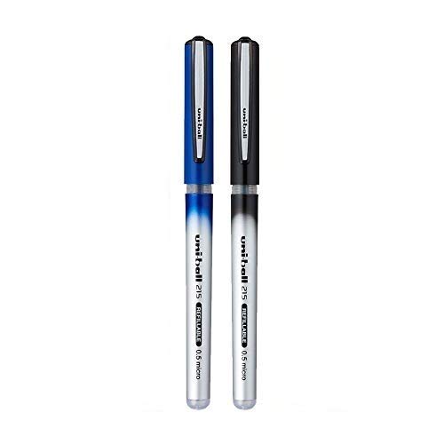 Uni-ball UB 215 Refillable Liquid Ink 0.5 mm Micro Roller Ball Pen Combo Set (1 Blue Ink + 1 Black Ink)