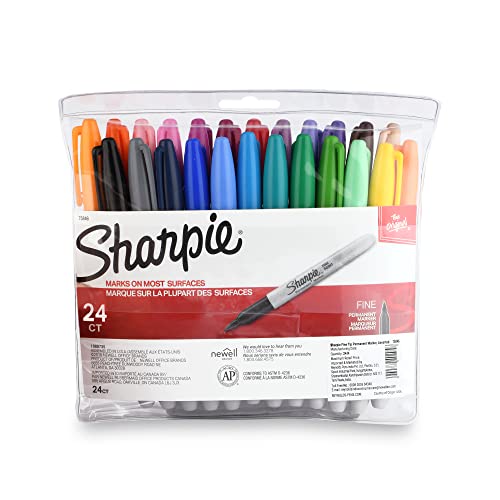 Sharpie Fine Tip Permanent Marker, Assorted, 24 Markers