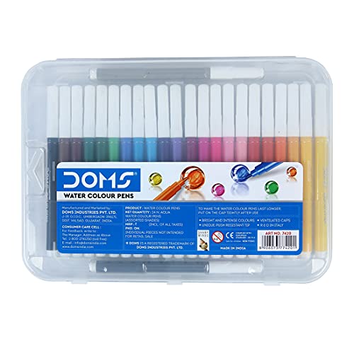 Doms Aqua 24 Shades Watercolour Sketch Pen Set | Unique Push Resistant Tip With Bright & Intense Colors | Non-Toxic & Safe For Kids | Colourful Sketching, Doodling & Mandala Art | Pack of 1