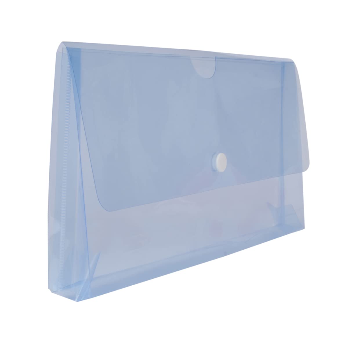 Ondesk Essentials Expandable Clear Bag | Durable Plastic Document File Storage Bag with Snap Button | Folder Organizer for Cheque Size Documents | Blue, Pack of 8