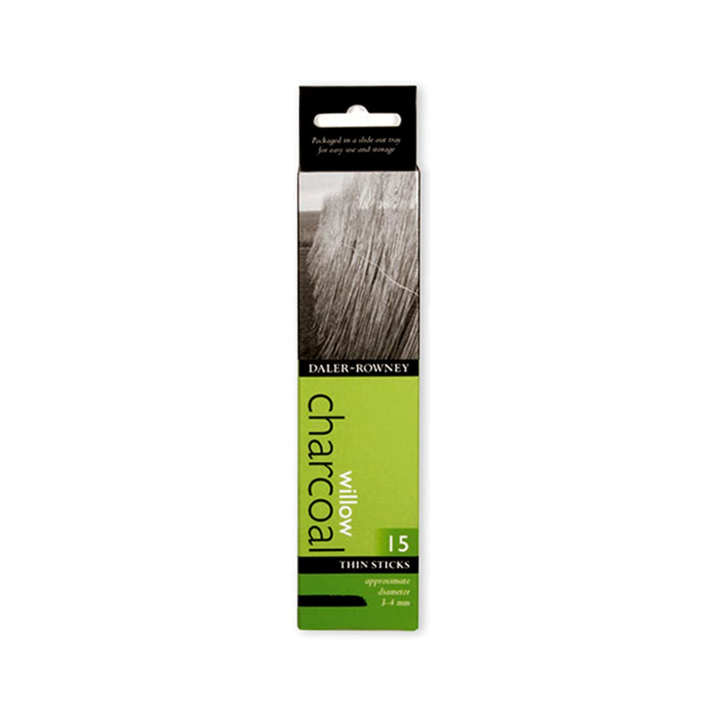 Daler Rowney Willow Charcoal Thin Sticks-Black-15 Pieces