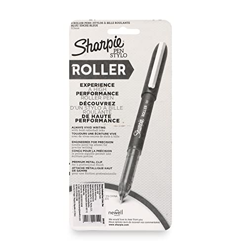 Sharpie Rollerball Pen Blue, Needle Point (0.5Mm), 4 Markers