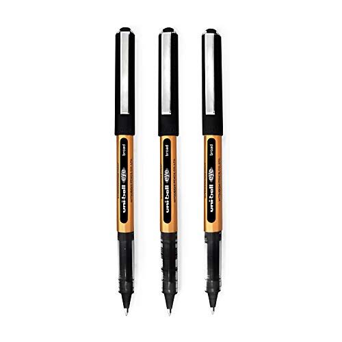 Uniball UB 150-10 Broad Eye Roller Ball Pen (1.0 mm, Black Body, Black Ink, Pack of 3)