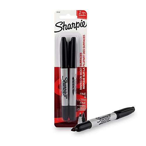 Sharpie Twin Tip Permanent Markers, Black, 2 Markers