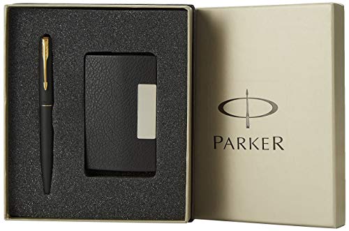 Parker Fn Frontier M Black Fountain Pen Gold With Card Holder