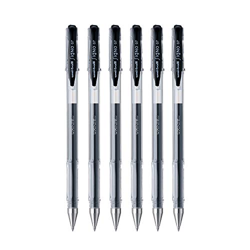 uni-ball Signo UM-1000.7mm Gel Pen | Extremely Quick Drying Ink | Transparent Sleek Body | Smooth Long Lasting Smudge Free Ink | School and Office stationery | Black Ink, Pack of 6
