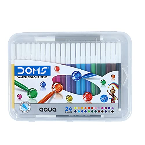 Doms Aqua 24 Shades Watercolour Sketch Pen Set | Unique Push Resistant Tip With Bright & Intense Colors | Non-Toxic & Safe For Kids | Colourful Sketching, Doodling & Mandala Art | Pack of 1