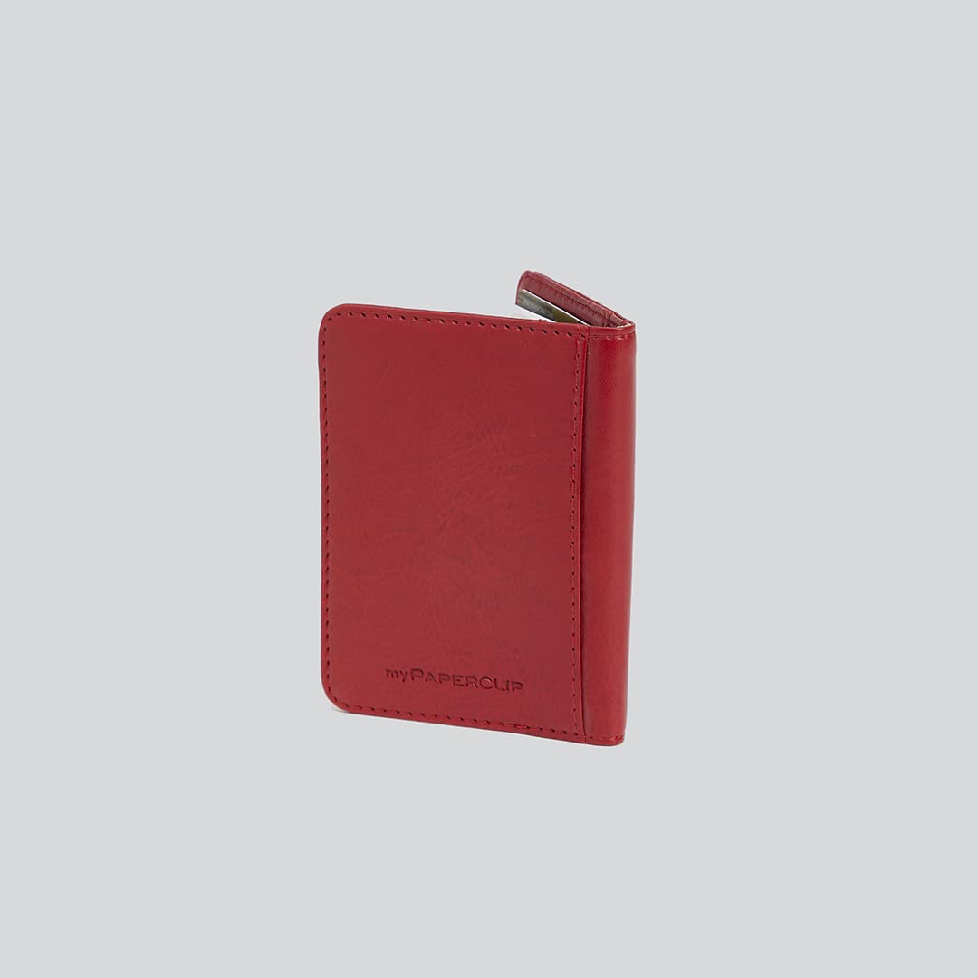 Mypaperclip Card Holder Wallet, Classic Edition, Pocket Size Made Of Italian Vegan Leather - Chw_Mini-Red