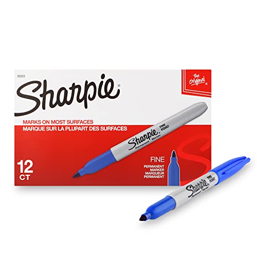 Sharpie Fine Permanent Marker, Blue, 12 Markers