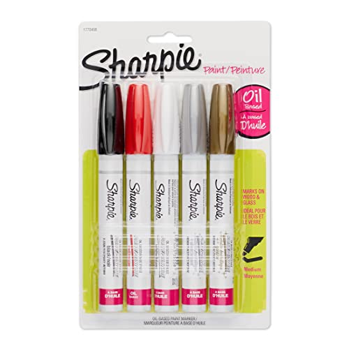 Sharpie Medium Tip Oil Paint Based Marker, Assorted, 5 Maekers