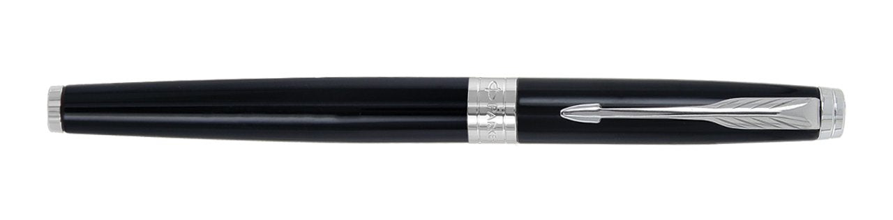 Parker Aster Chrome Trim Roller Ball Pen | Body Color - Black | Ink Color - Blue