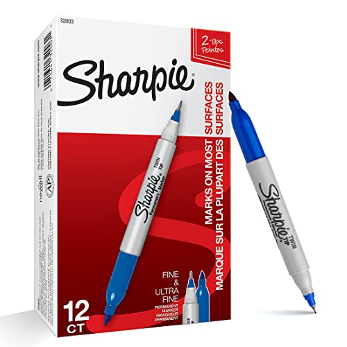 Sharpie Twin Tip Permanent Markers, Blue, 12 Markers