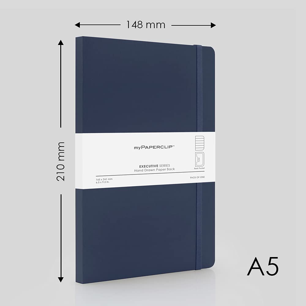 Mypaperclip Executive Series Notebook, A5 (148X 210Mm, 5.83 X 8.27 In.) Ruled, Esx192A5-R Blue