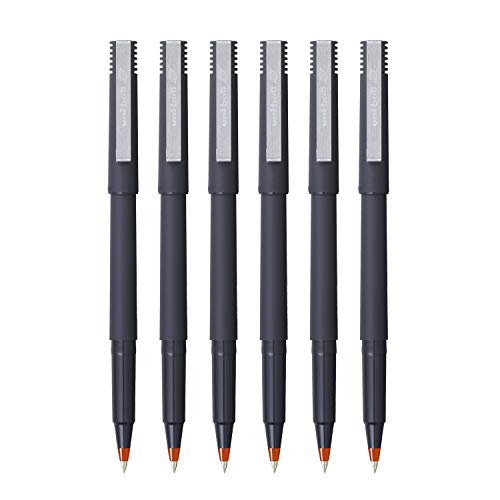 Uniball UB 120 Micro Roller Pen (0.5mm, Black Body, Red Ink, Pack of 6)