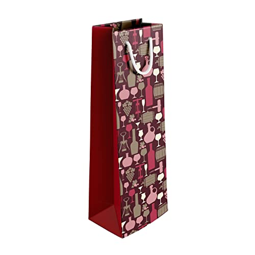 PaperPep Maroon Barrel & Bottles 14"X4.85"X3.65" Wine Paper Bag Pack of 6 | Wine Bottle Bags for Return Gifting, Birthday, Presents & Other Occasion