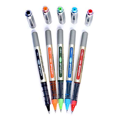 uni-ball Eye UB157 0.7mm Roller Ball Pen | Waterproof Pigment Ink | Lightweighted Sleek Body | Long Lasting Smudge Free Ink | School and Office stationery | 5 Shades Ink, Pack of 5