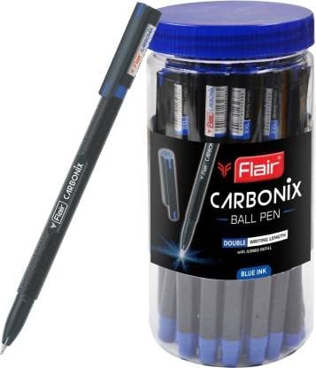 FLAIR Carbonix Ball Pen Jar Pack - 0.5 mm Tip Size - Low-Viscosity Ink For Smudge Free Writing - Comfortable Grip For Smooth Writing Experience - Blue Ink, Set Of 30 Ball Pens