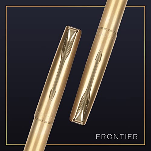 Parker Frontier Gold Roller Ball Pen Gold Trim With Card Holder - Blue Ink, Pack Of 1