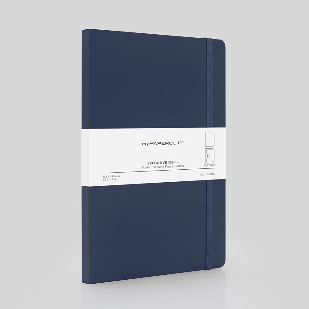 Mypaperclip Executive Series Notebook, Large (165 X 241 Mm, 6.5 X 9.5 In.) Plain, Esx192L-P Blue