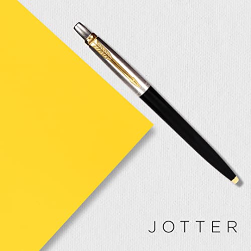 Parker Jotter Standard Black Ball Pen Gold Trim With Key Chain - Blue Ink, Pack Of 1