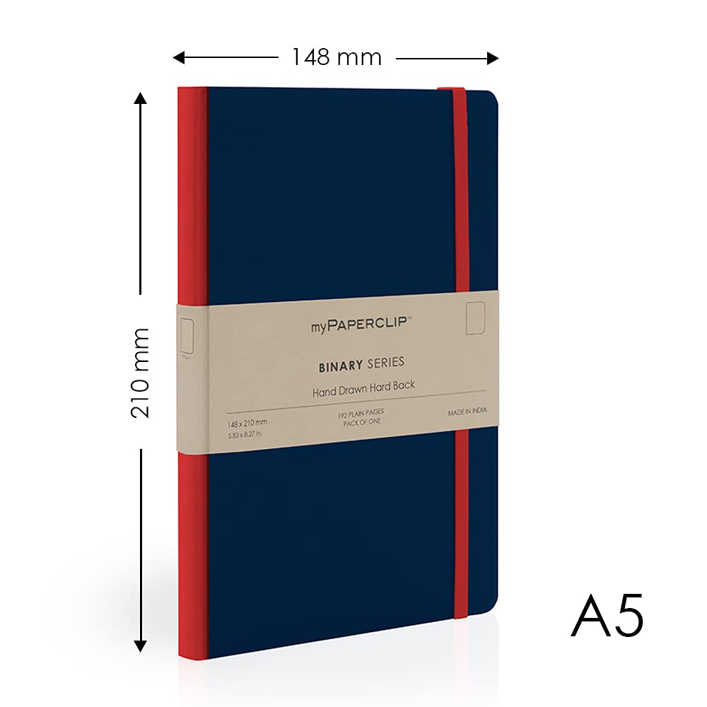 Mypaperclip Binary Series Notebook, Section Thread Bound, Hand Drawn Hard Cover, A5 (148 X 210 Mm, 5.83 X 8.27 In.), Plain, Bsh192A5-P Dark Blue