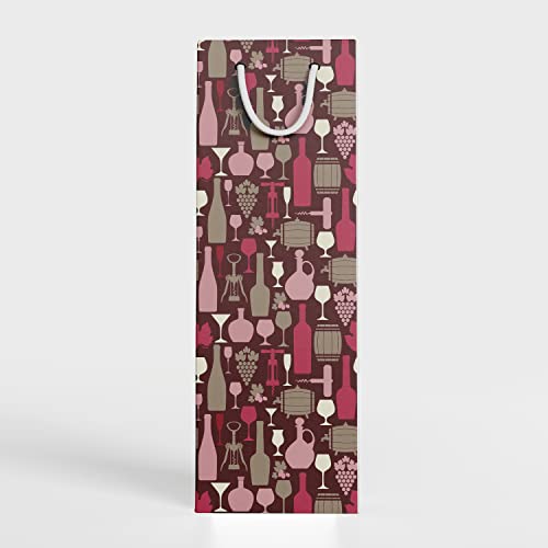 PaperPep Maroon Barrel & Bottles 14"X4.85"X3.65" Wine Paper Bag Pack of 10 | Wine Bottle Bags for Return Gifting, Birthday, Presents & Other Occasion