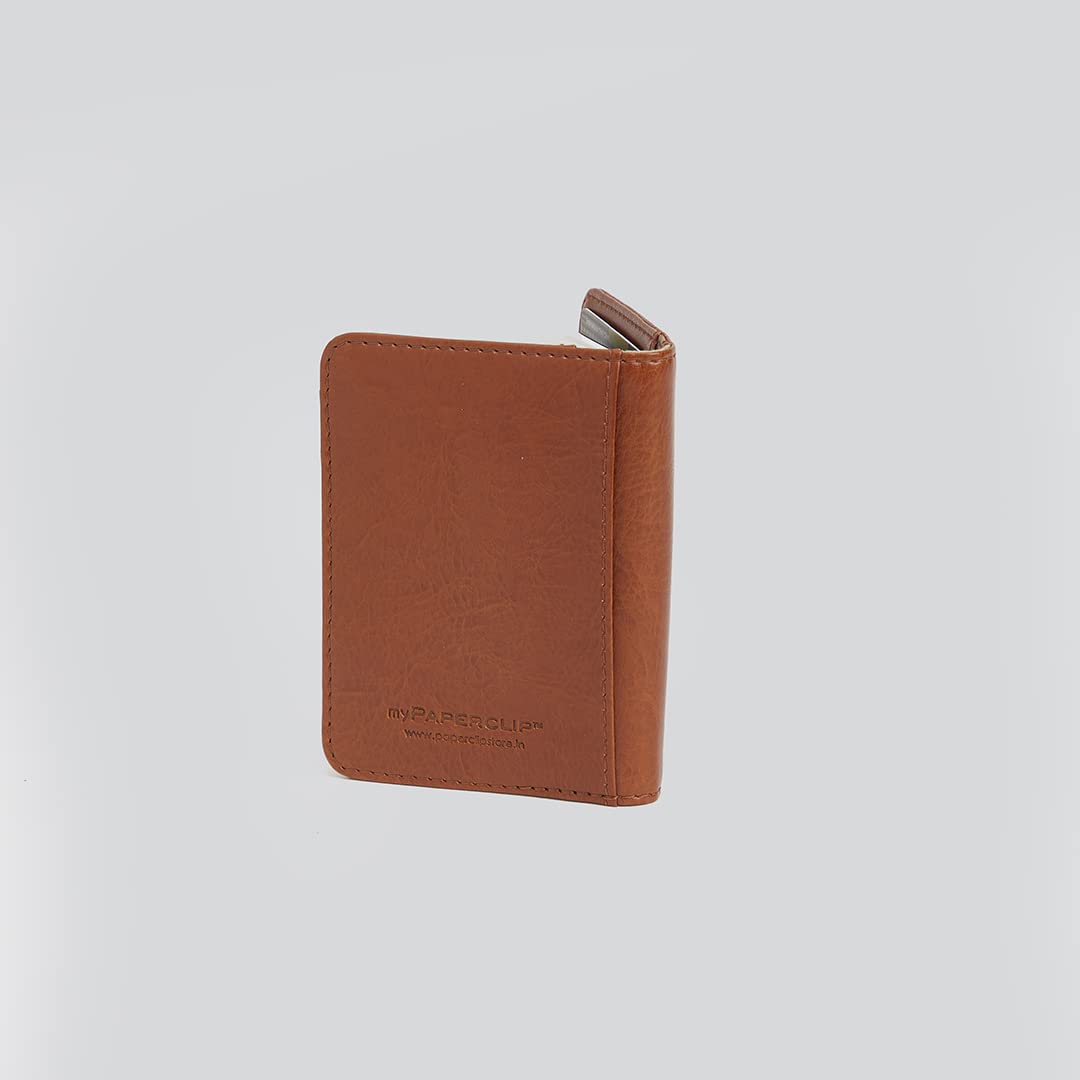 Mypaperclip Card Holder Wallet, Classic Edition, Pocket Size Made Of Italian Vegan Leather - Chw_Mini-Tan