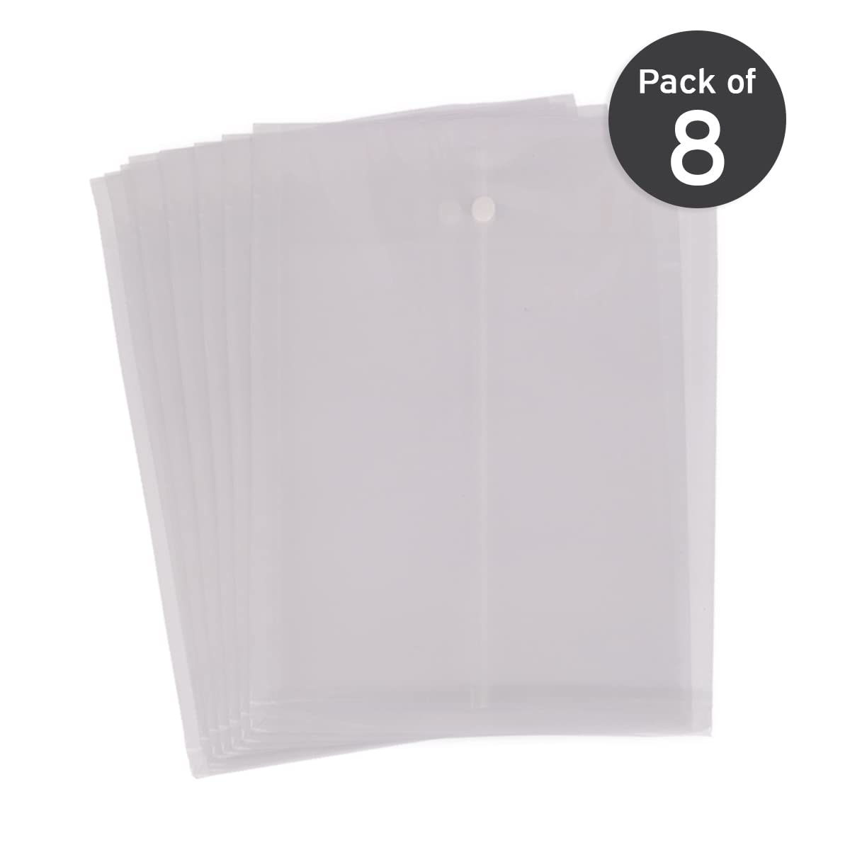 Ondesk Essentials Document Envelop Bag | Durable Plastic Document File Storage Bag with Snap Button | Folder for A4 Size Documents | File Folder Organizer with Handle Expandable | White, Pack of 8