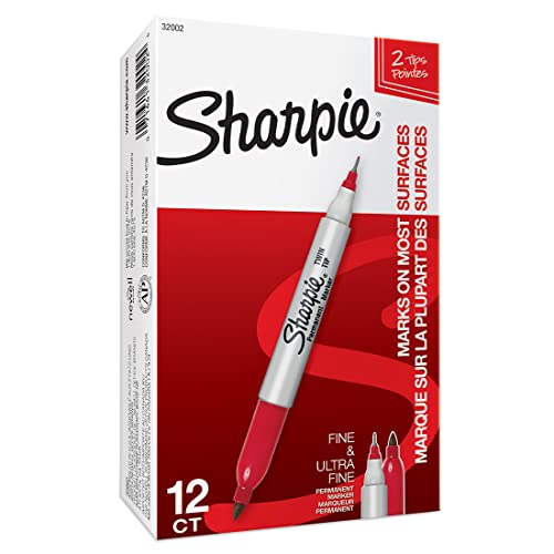 Sharpie Twin Tip Permanent Markers, Red, 12 Markers
