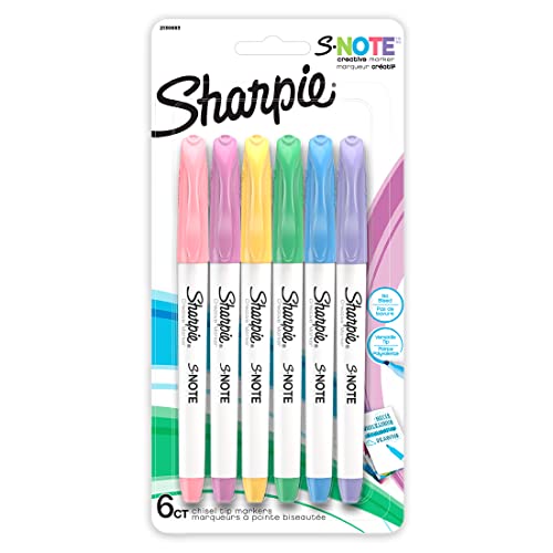 Sharpie S-Note Creative Markers, Chisel Tip,Assorted, 6 Markers