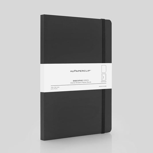 Mypaperclip Executive Series Notebook, Large (165 X 241 Mm, 6.5 X 9.5 In.) Plain, Esx192L-P Black