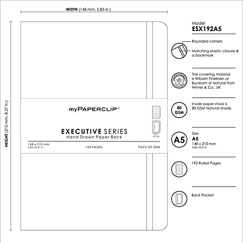 Mypaperclip Executive Series Notebook, A5 (148X 210mm, 5.83 X 8.27 In.) Ruled, Esx192A5-R Black