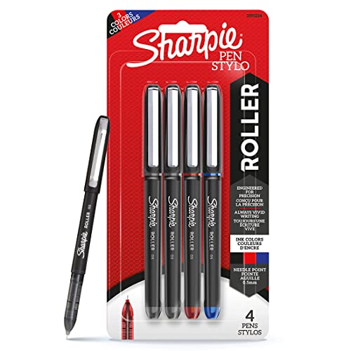 Sharpie Rollerball Pen Assorted, Needle Point (0.5Mm), 4 Markers